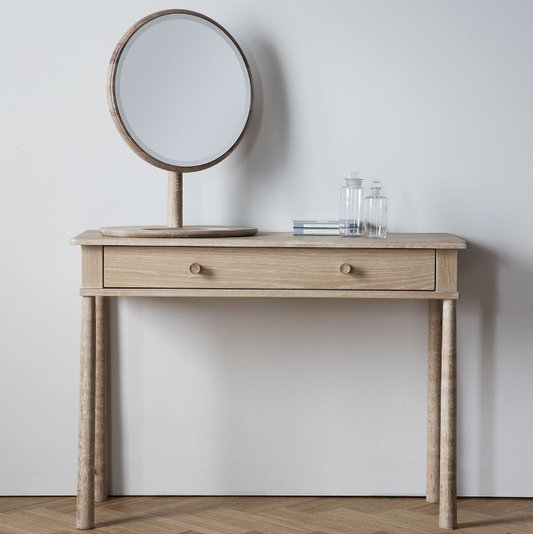 Oak Dressing Mirror with natural wood frame, available at Clarkson Lee Lifestyle.